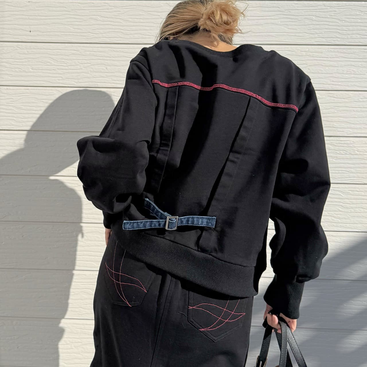 デニム裏毛ドッキングトレーナー ライトブルー Free