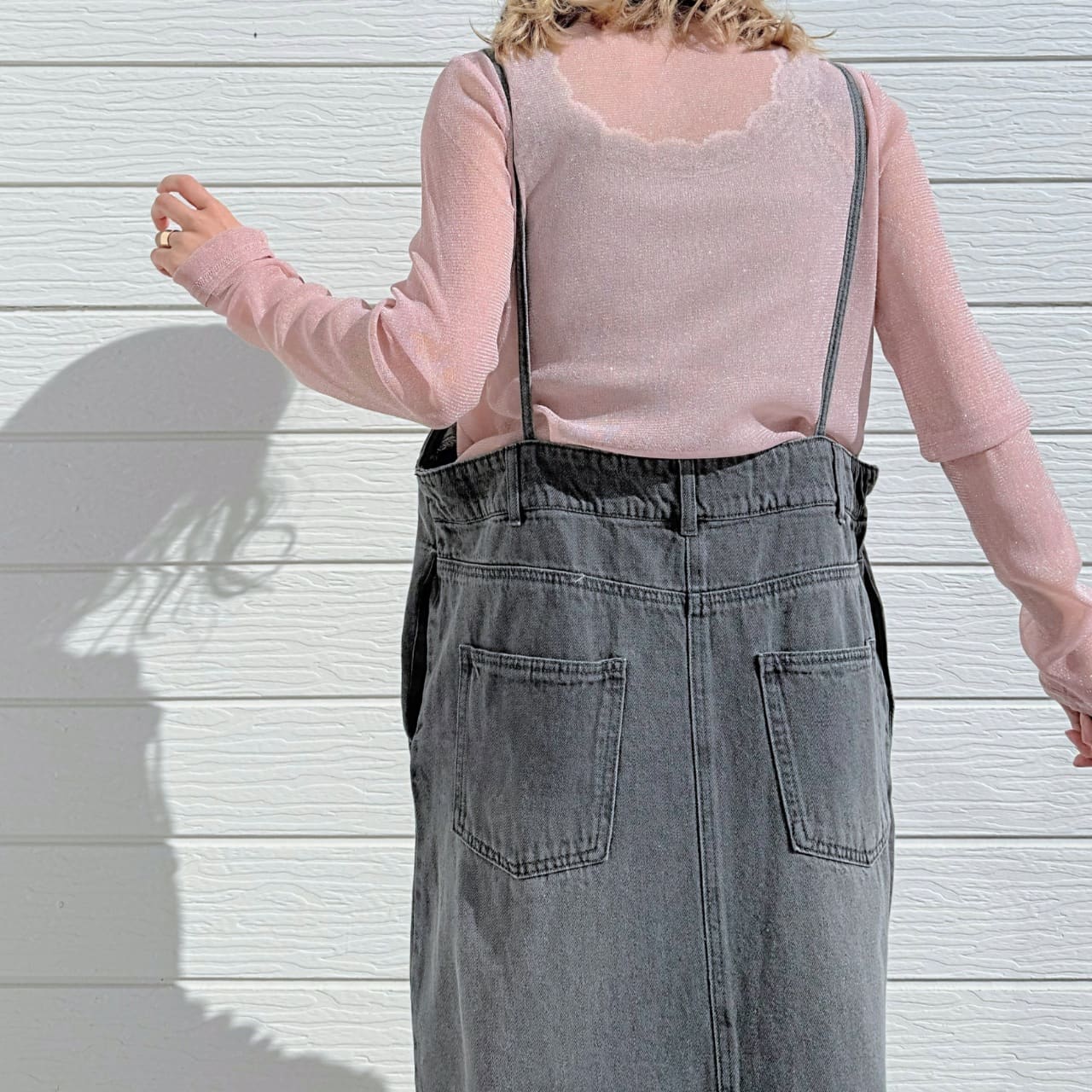 デニムキャミワンピース ブラックデニム Free