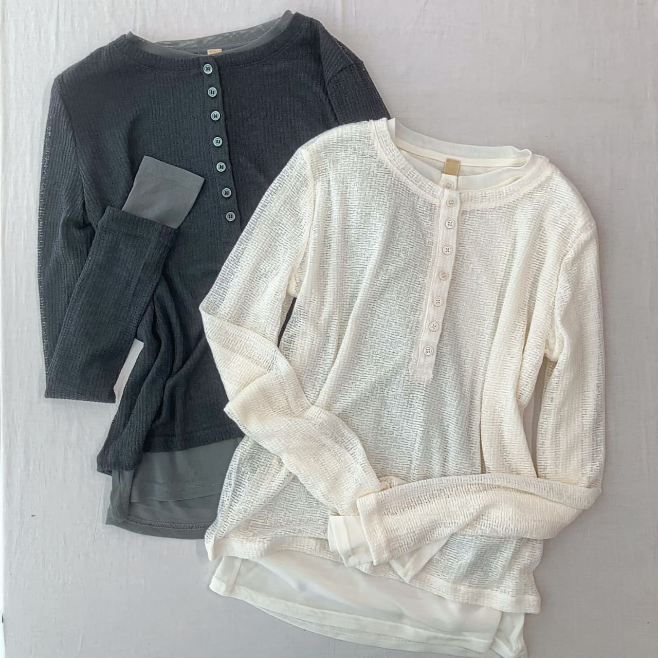 シアーヘンリーネックトップス アイボリー Free