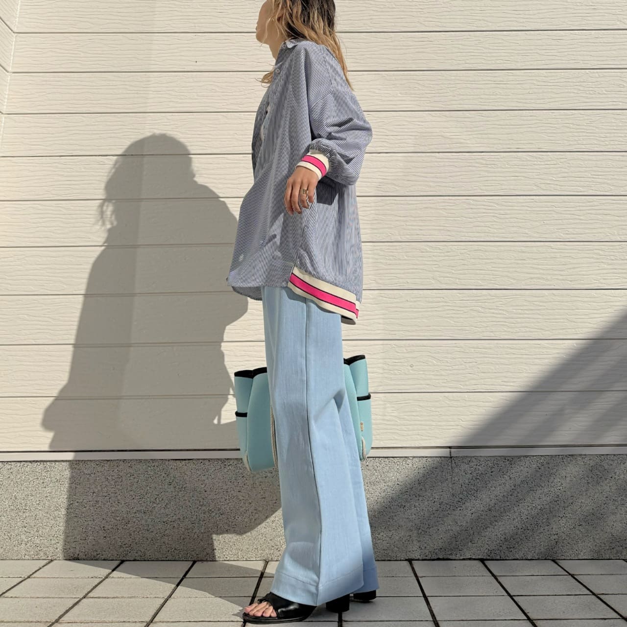 ピンストライプリブドッキングシャツ ネイビー Free