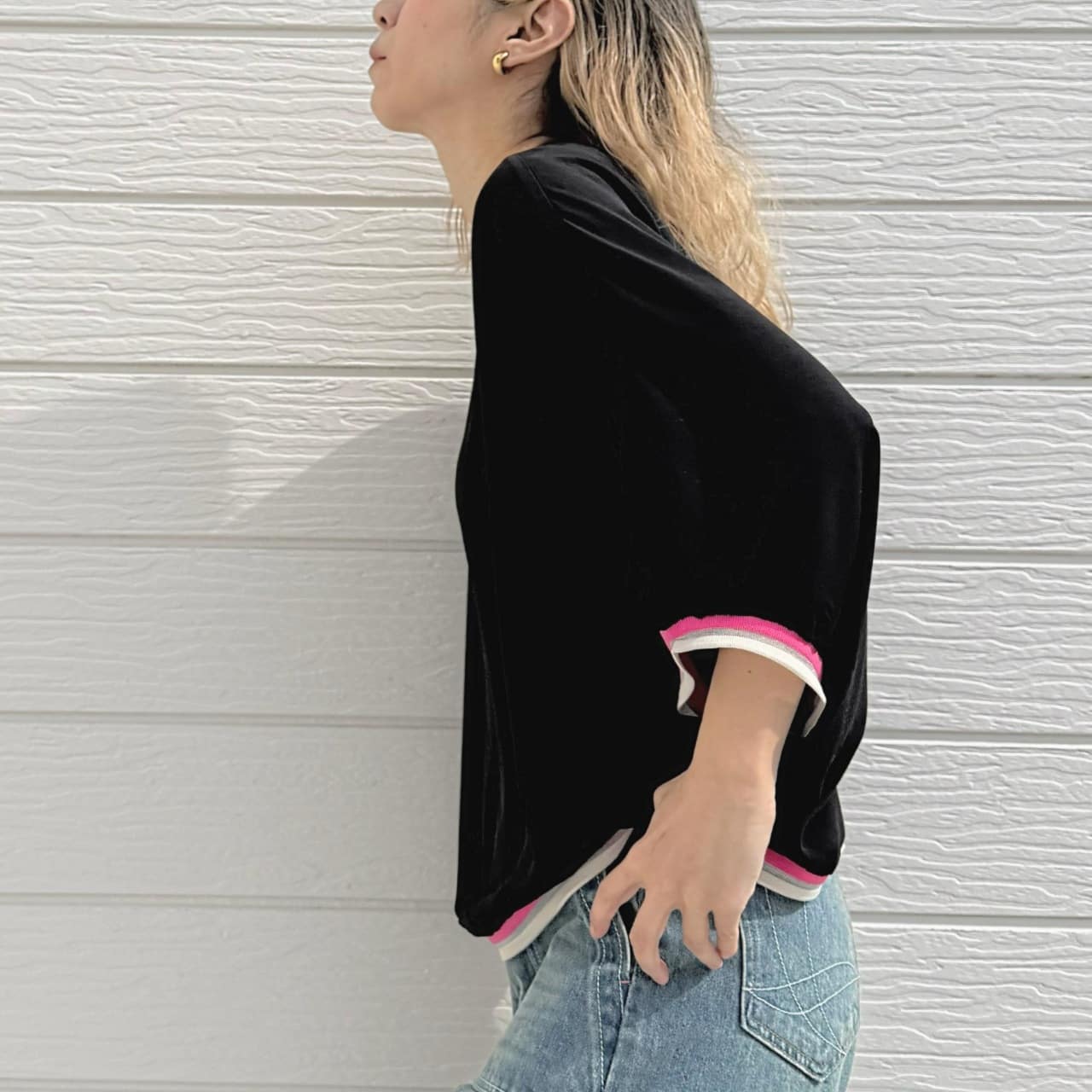 リブヘムライントップス ホワイト Free