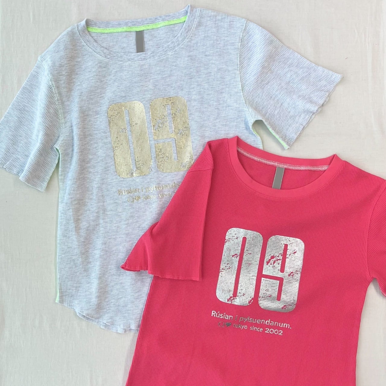 ワッフル半袖トップス グレー Free