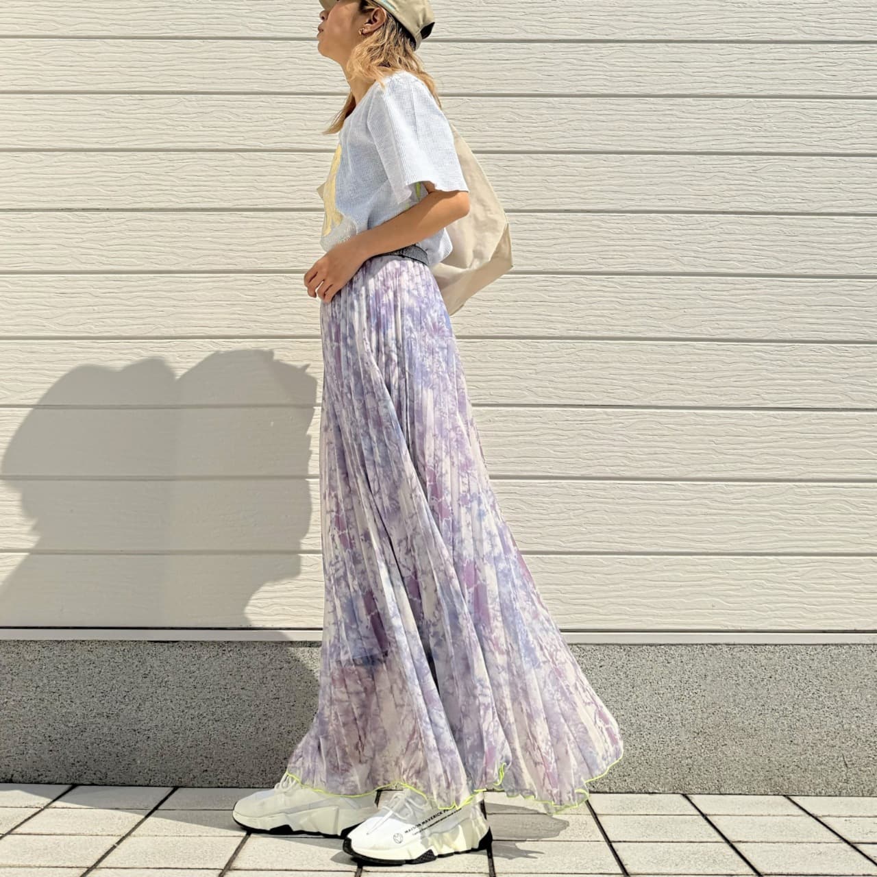 ニュアンスカラープリーツスカート ブルー Free