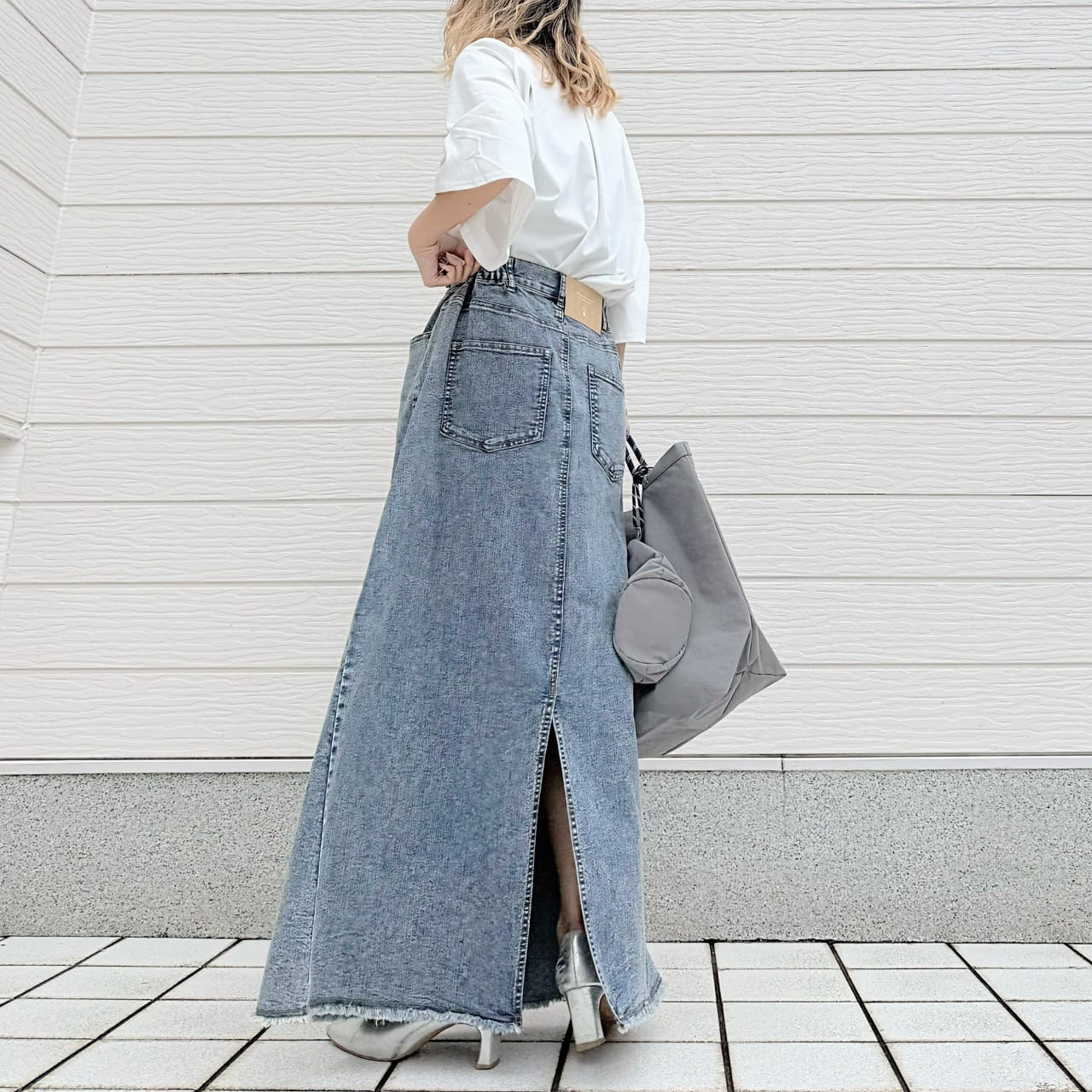 ストレッチデニムナロースカート ホワイト Free