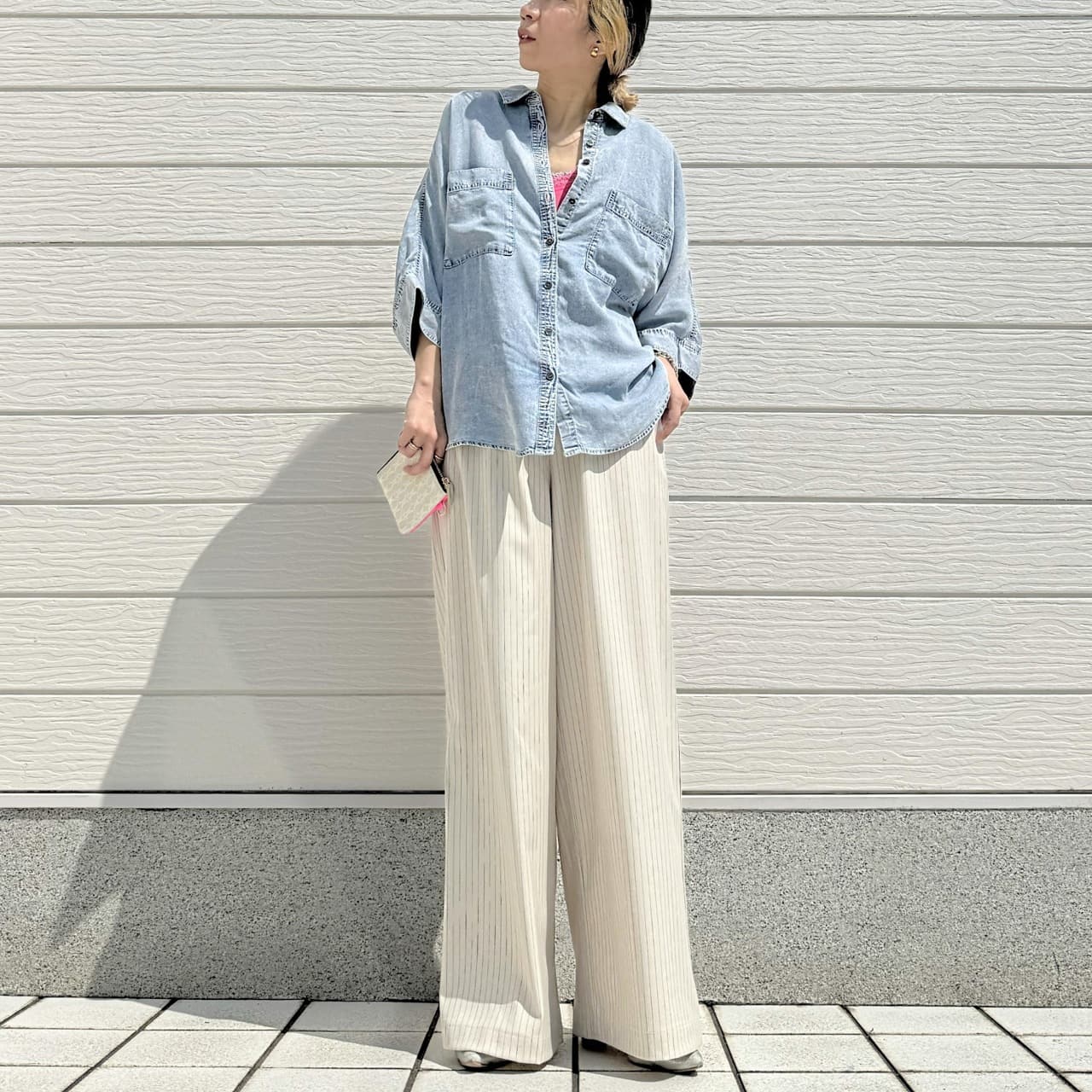 Qバックモノグラムテンセルデニムシャツ ブルー Free