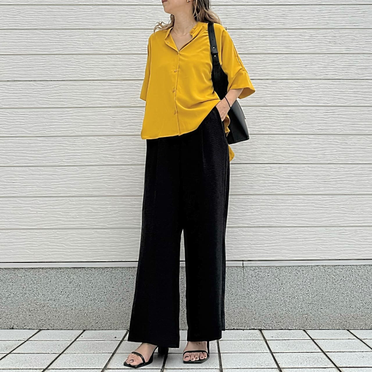 BOXシルエット5分袖シャツ マスタード Free