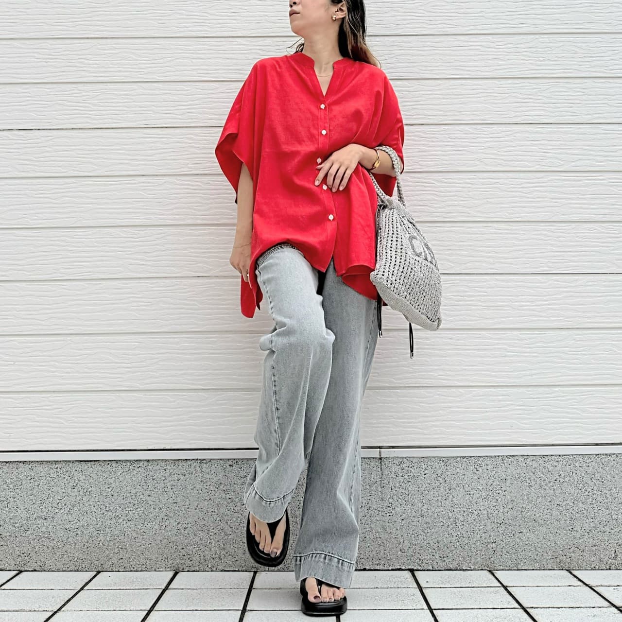 ウォッシャブルスキッパーシャツ レッド Free