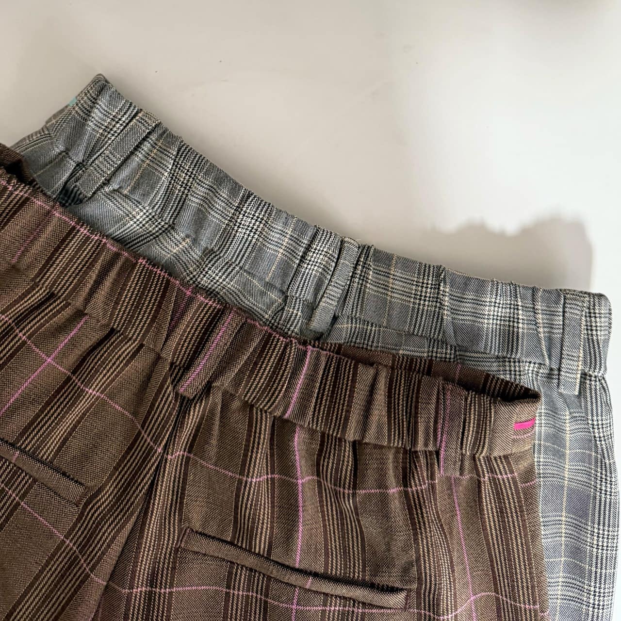 グログランラインチェックパンツ ブラウン Free