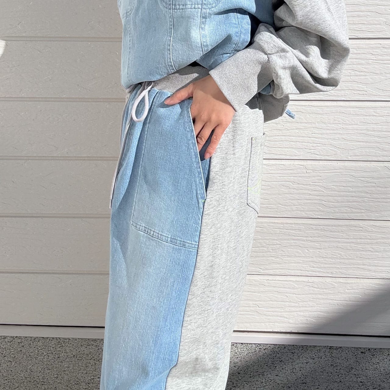 デニム裏毛ドッキングスカート ライトブルー Free