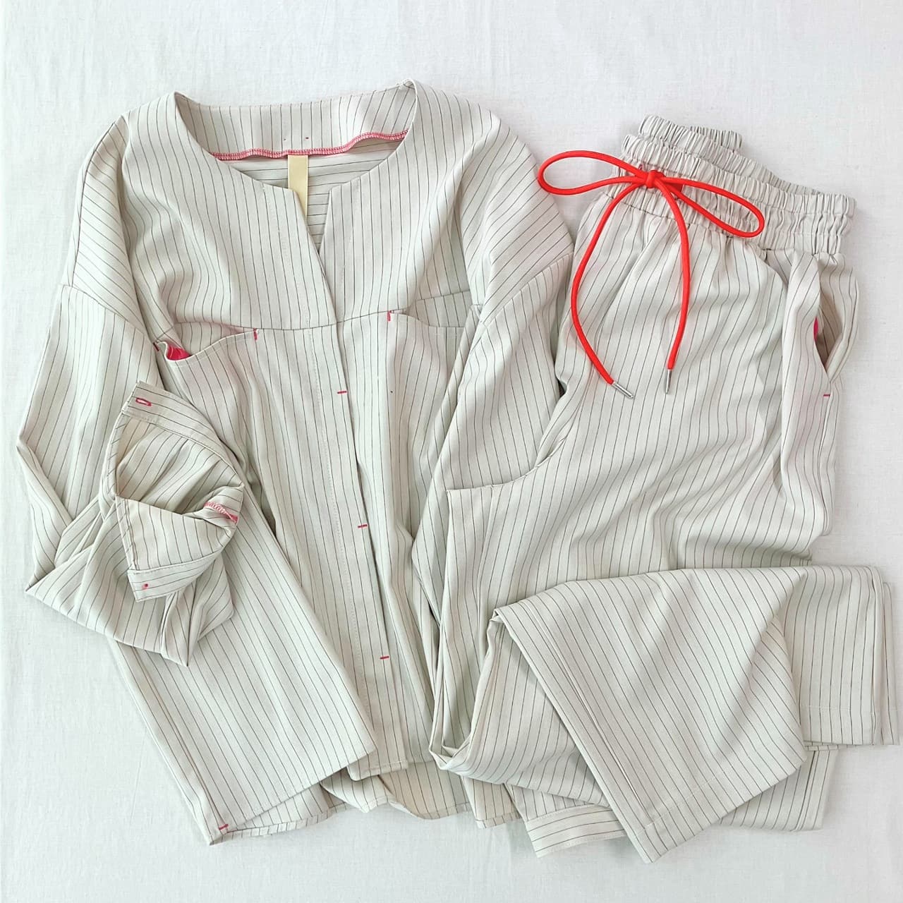 【セットアップ対応アイテム】ストライプシャツジャケット アイボリー Free