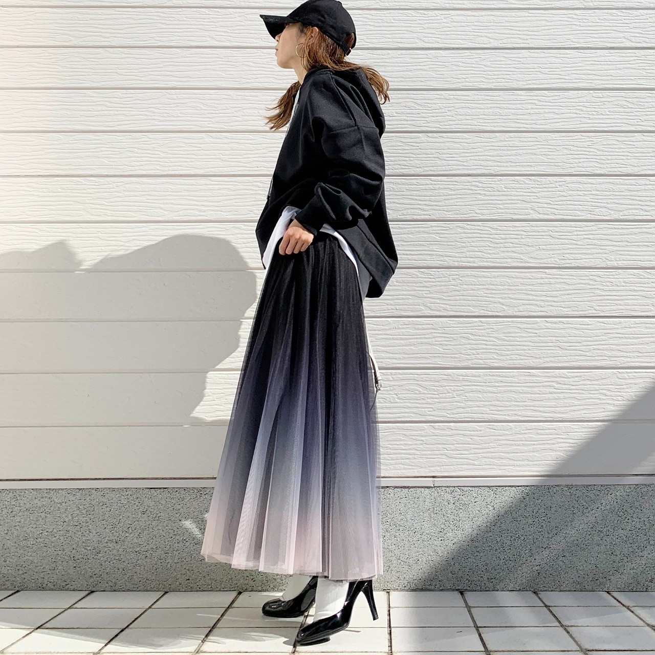 グラデーションチュールスカート ベージュ Free