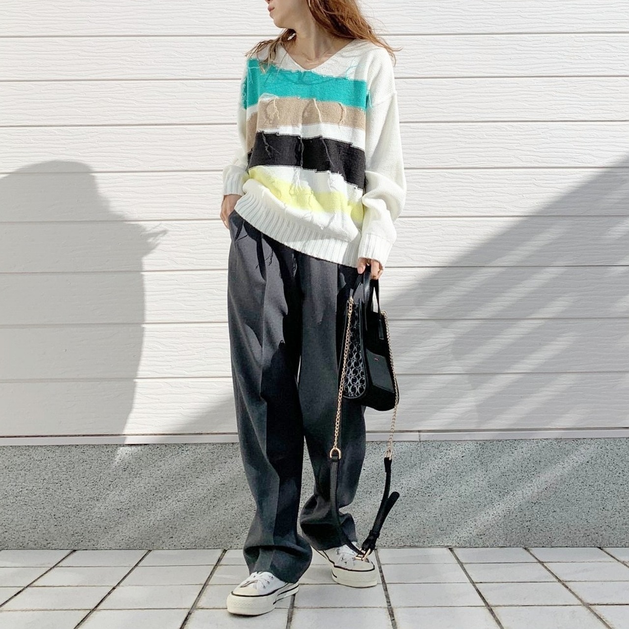 4色ニュアンスボーダーニット ホワイト Free