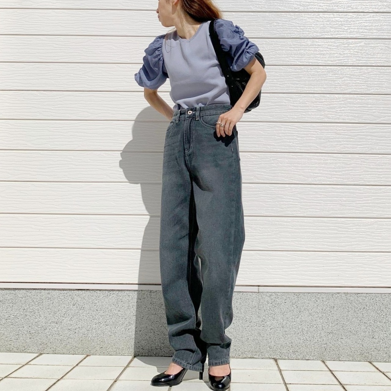 シアーギャザードッキングニット ブルー Free