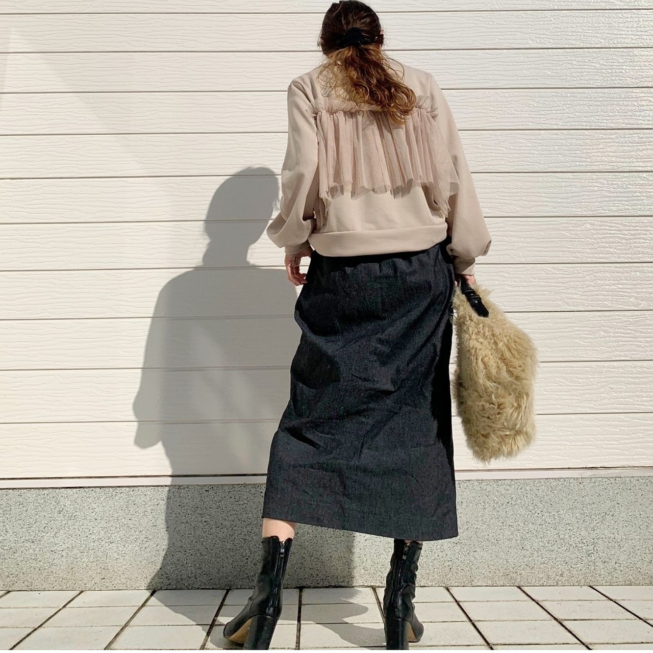 ミニ裏毛フリルトップス ベージュ Free