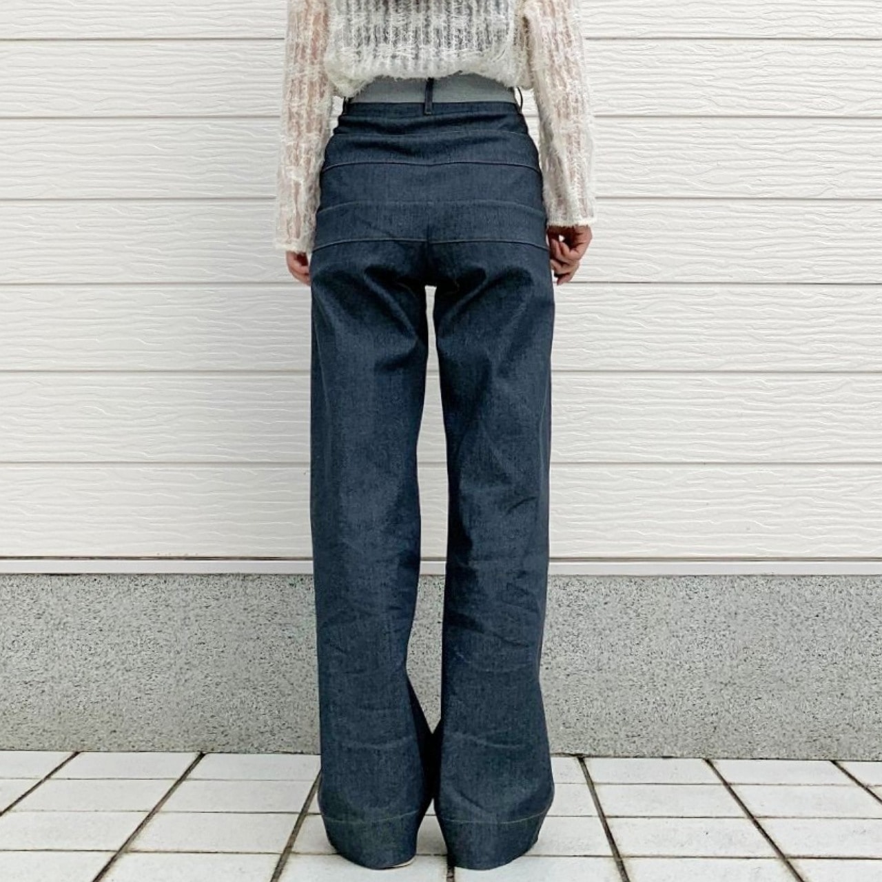 バイカラーボーダーラインデニムパンツ グレー S(36)