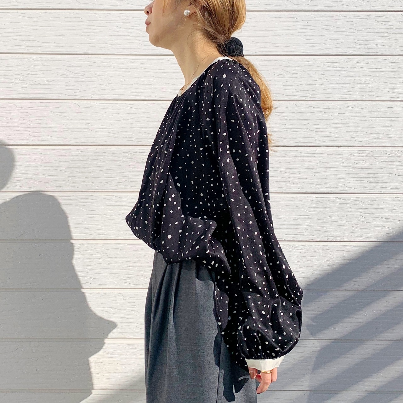 フロントZIPギャザーブラウス ライトエクリュ Free