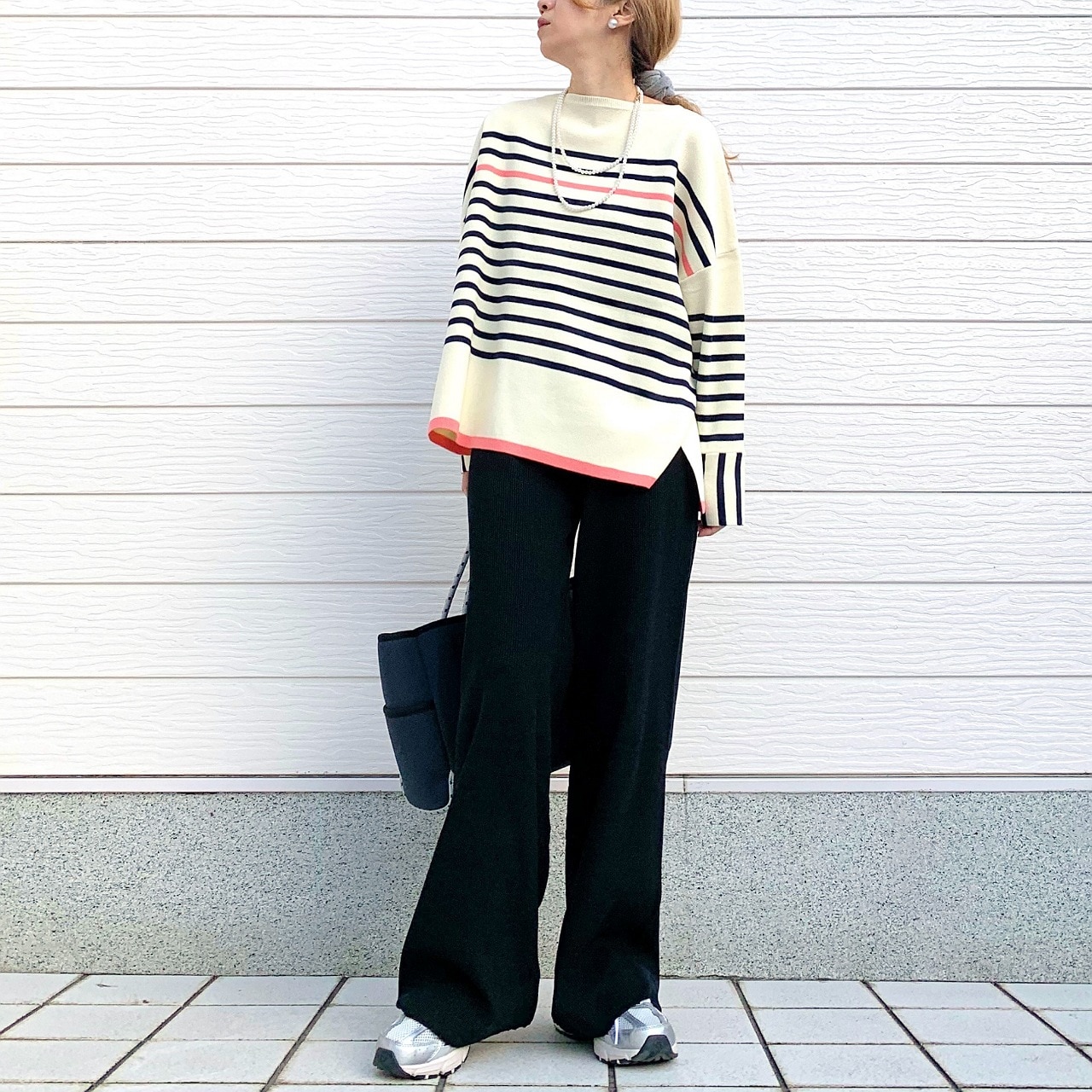 パネルボーダーニット ピンク Free