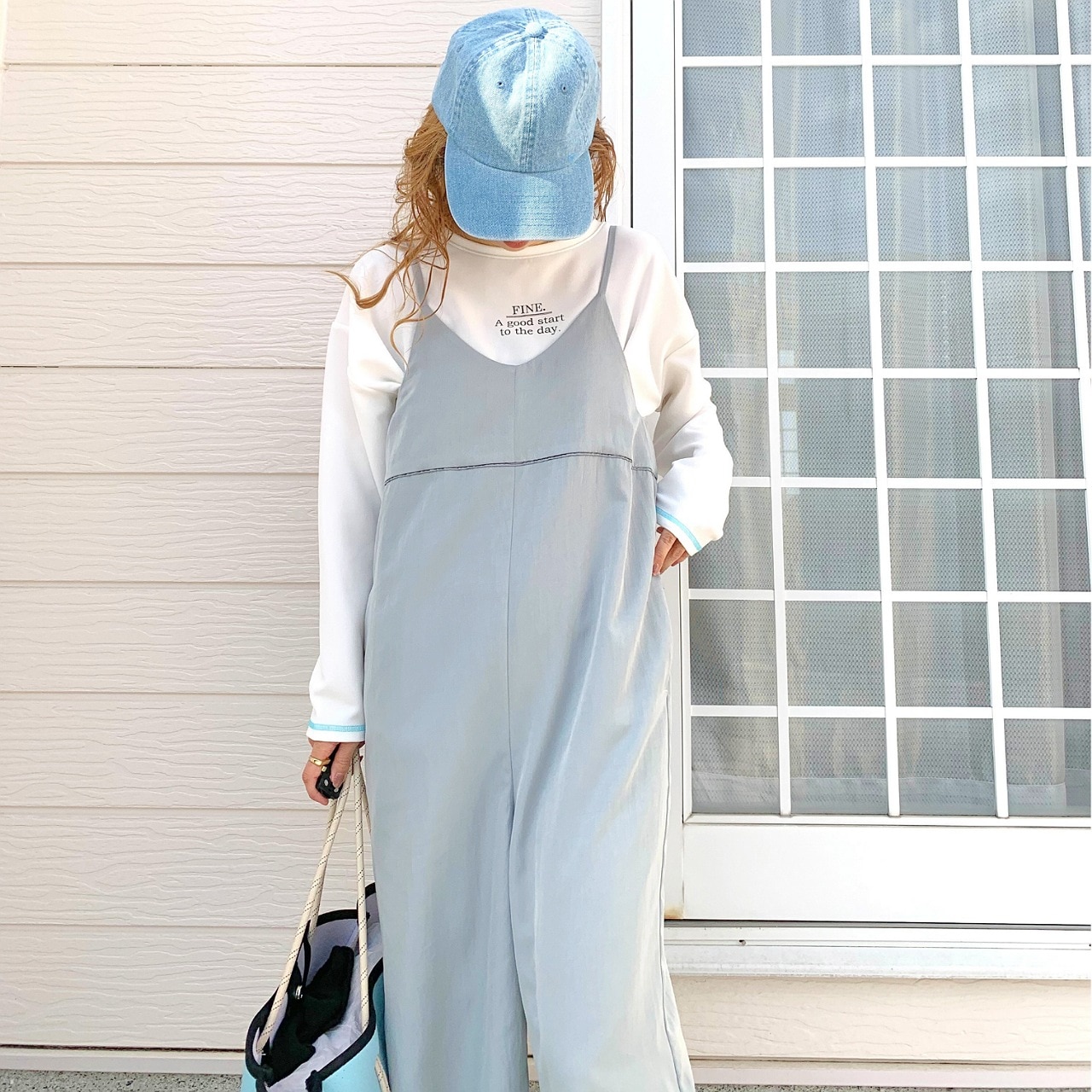 バックフリルキャミサロペット ライトブルー Free