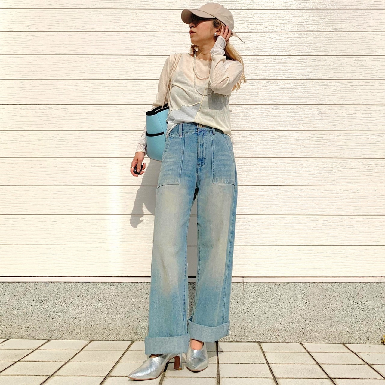 ブロック切り替えトップス アイボリー Free