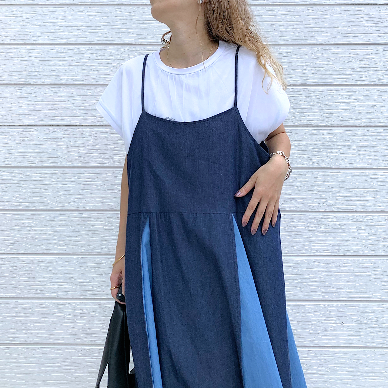 ライトデニムバイカラーキャミワンピ インディゴ Free