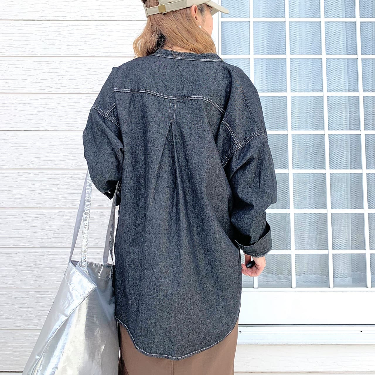 バンドカラーデニムシャツ インディゴ Free