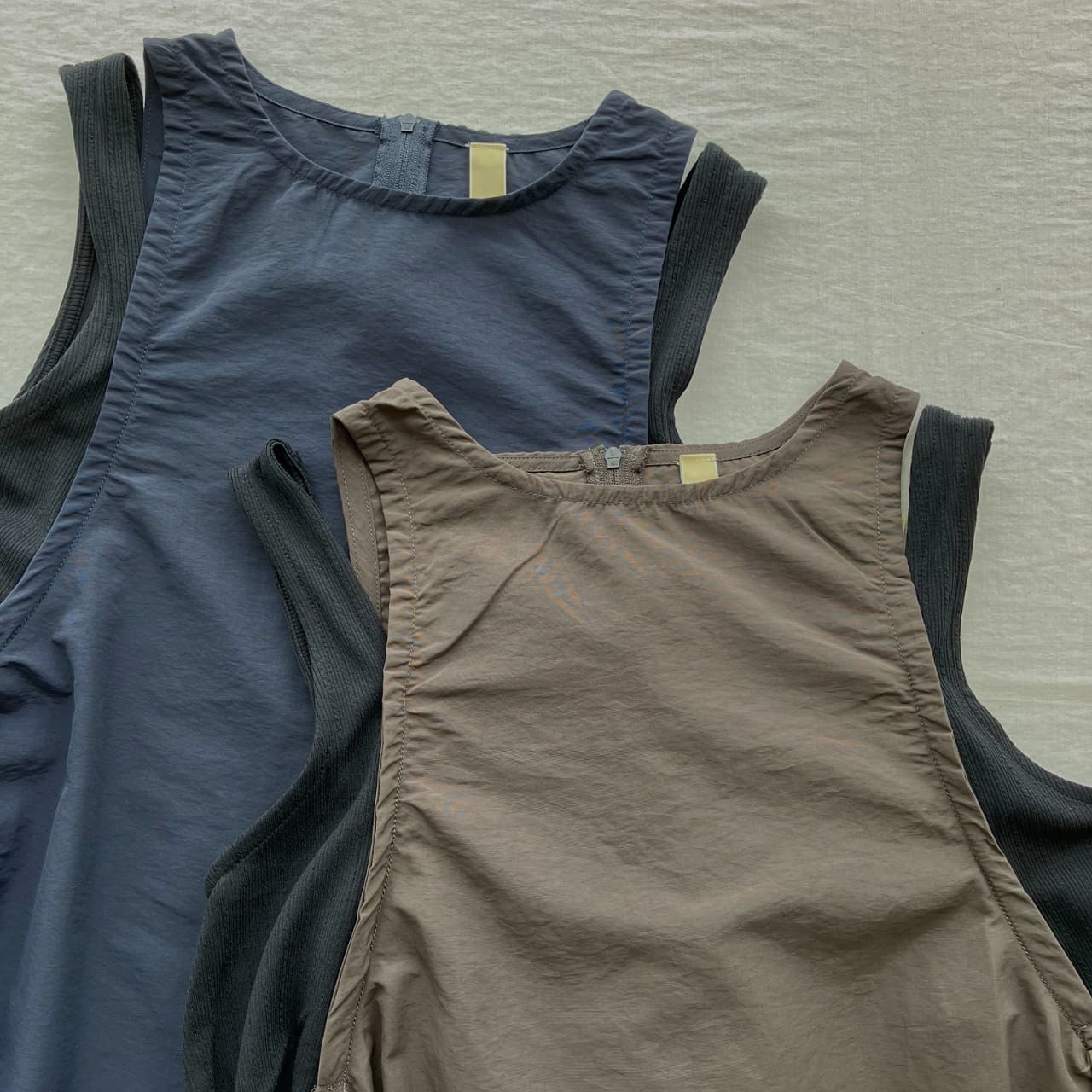 リブ付きワンピース ブラウン Free