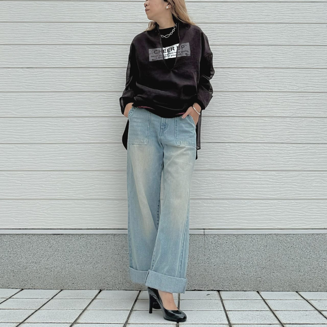 Deep Vキーネックブラウス ブラウン Free