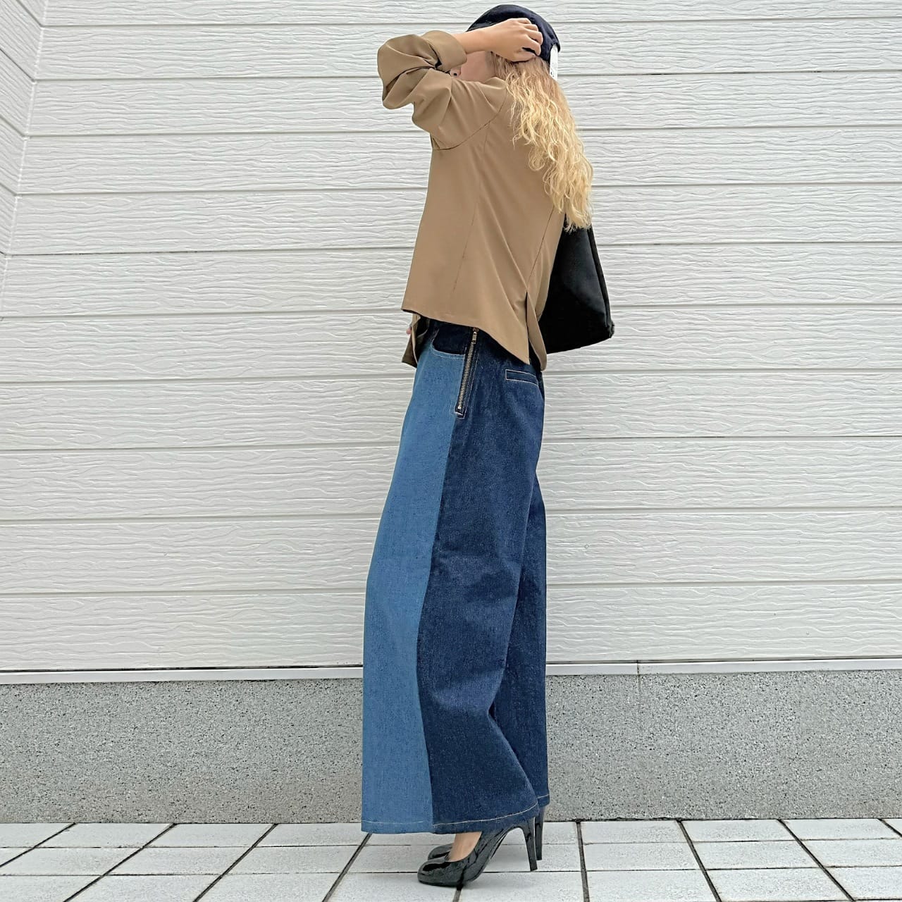 ダブルブレストバイカラージャケット キャメル Free