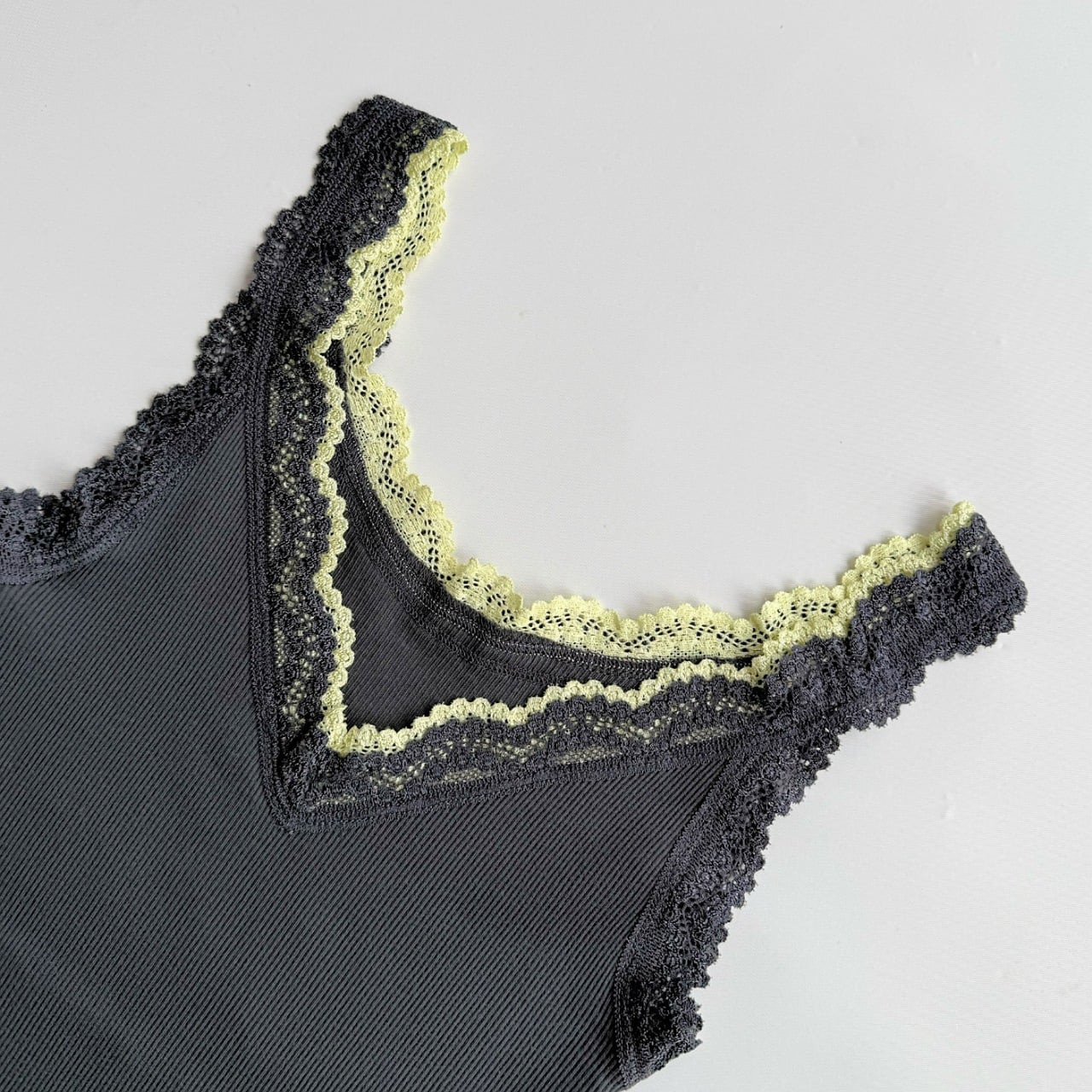 【定番】バイカラーテレコタンク グレー Free