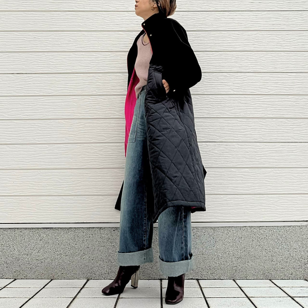 キルトオーバーコート アイボリー Free