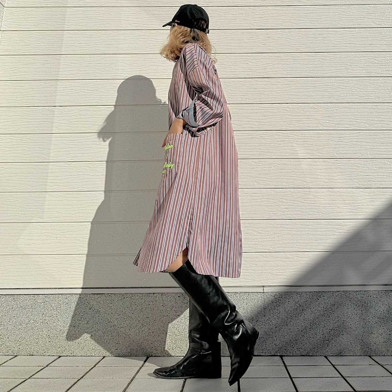 ポケット刺繍ロングシャツ ブラウン Free