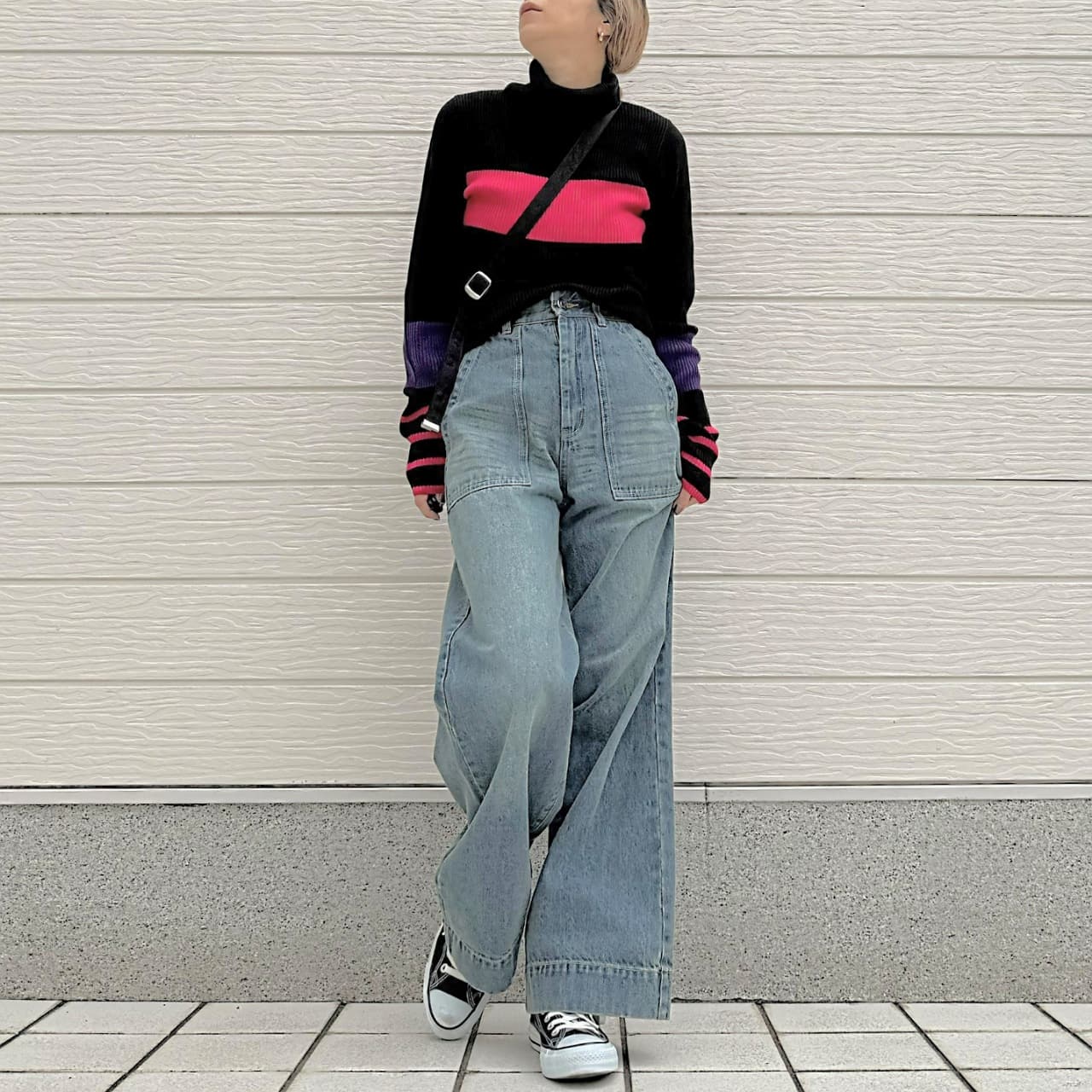 リブタートルカラーニット ブラック Free