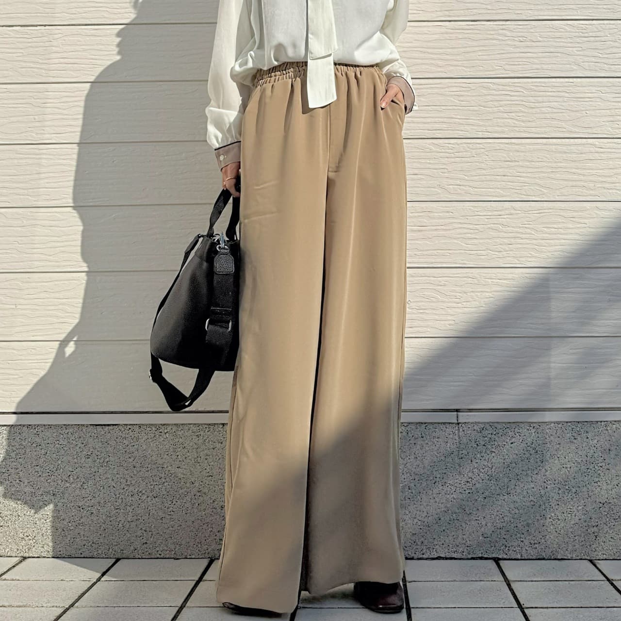 ウエストギャザーワイドパンツ ブラック Free