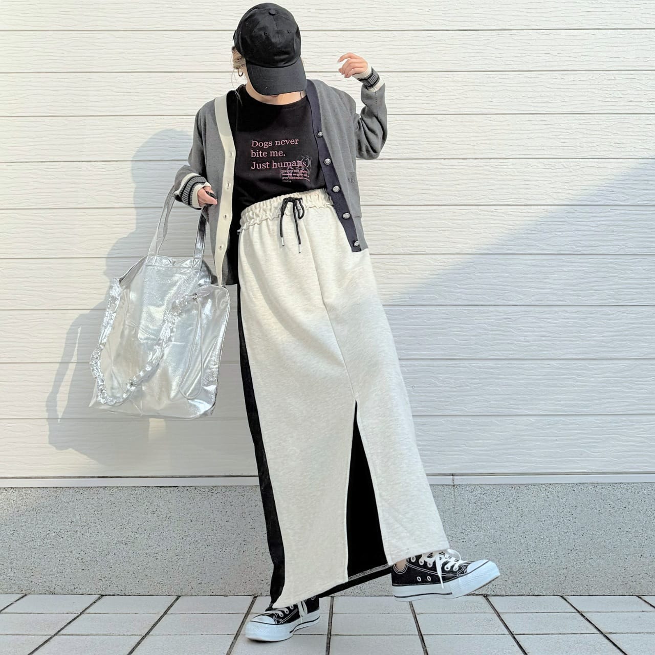 バイカラーカーディガン グレー Free