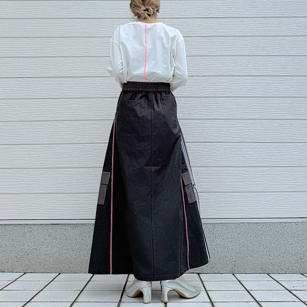 切替サイドZipラインスカート カーキ Free