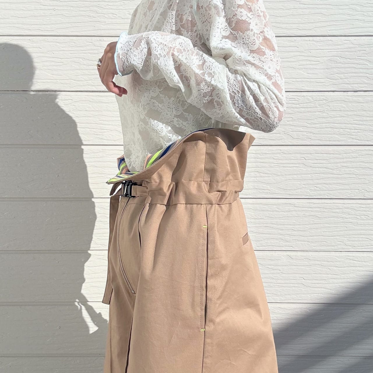 ボーダーリブサスペ2wayパンツ ベージュ Free