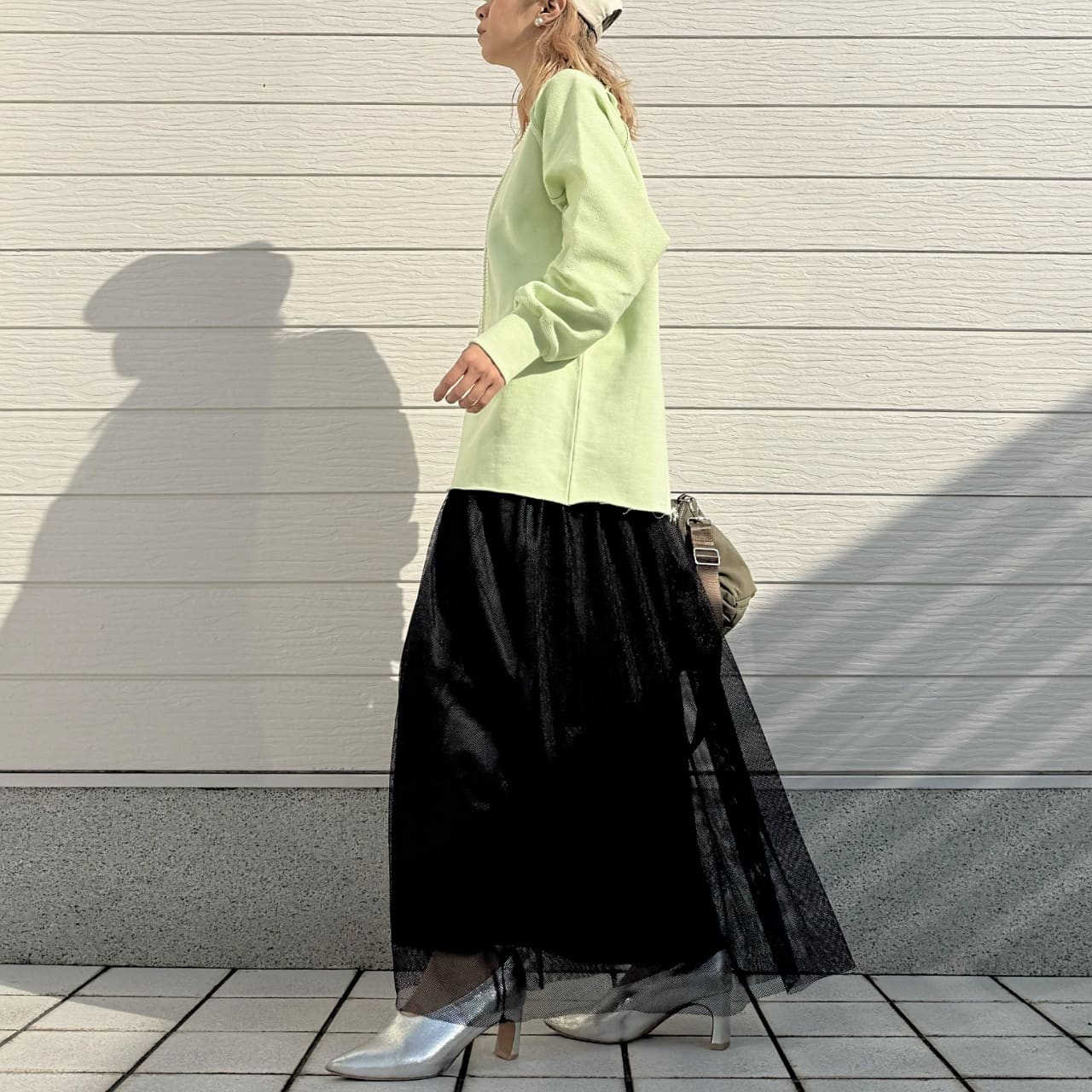 ボートネックラグラン裏毛トップス ライトグリーン Free