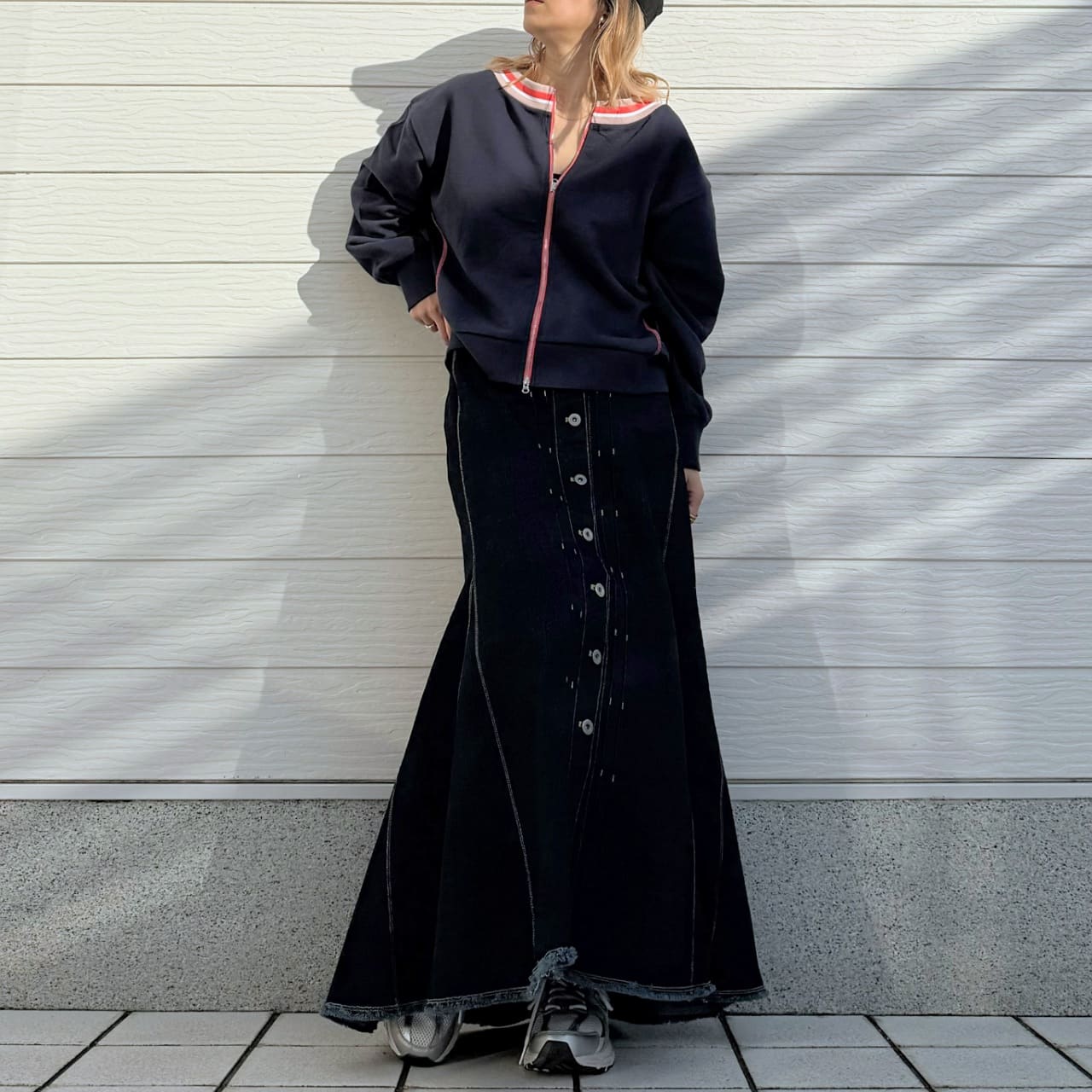 リブネックオープンZIPトップス ライトグレー Free