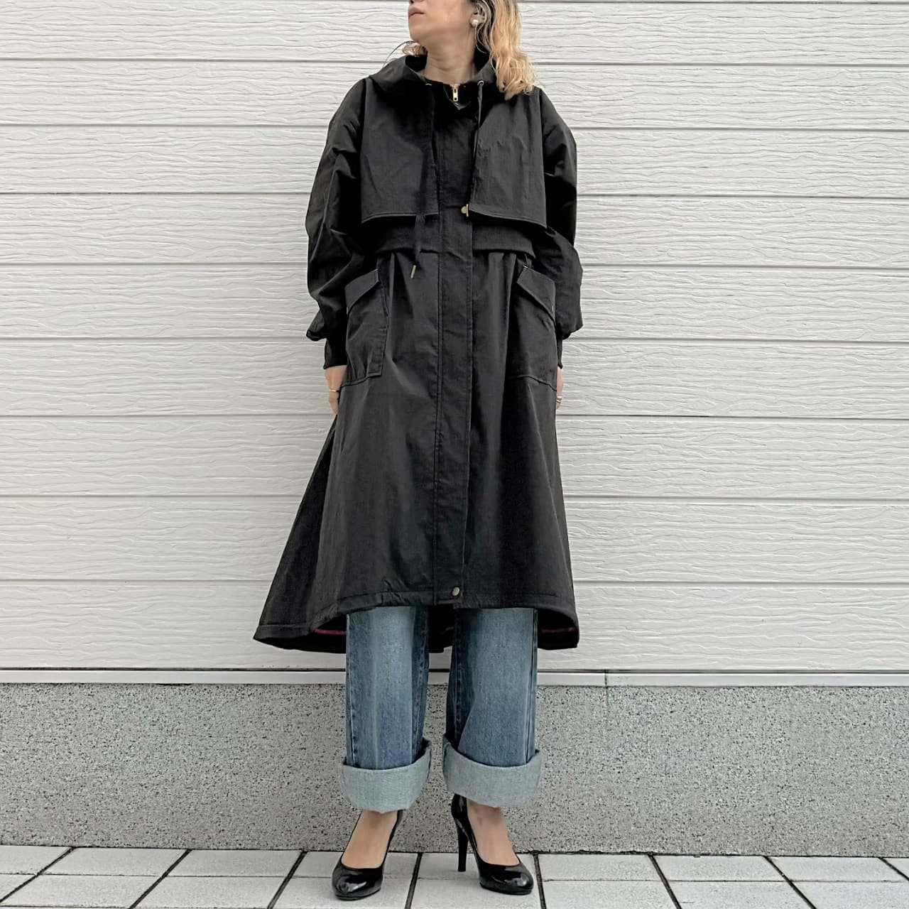 リブドッキングミリタリーコート カーキ Free