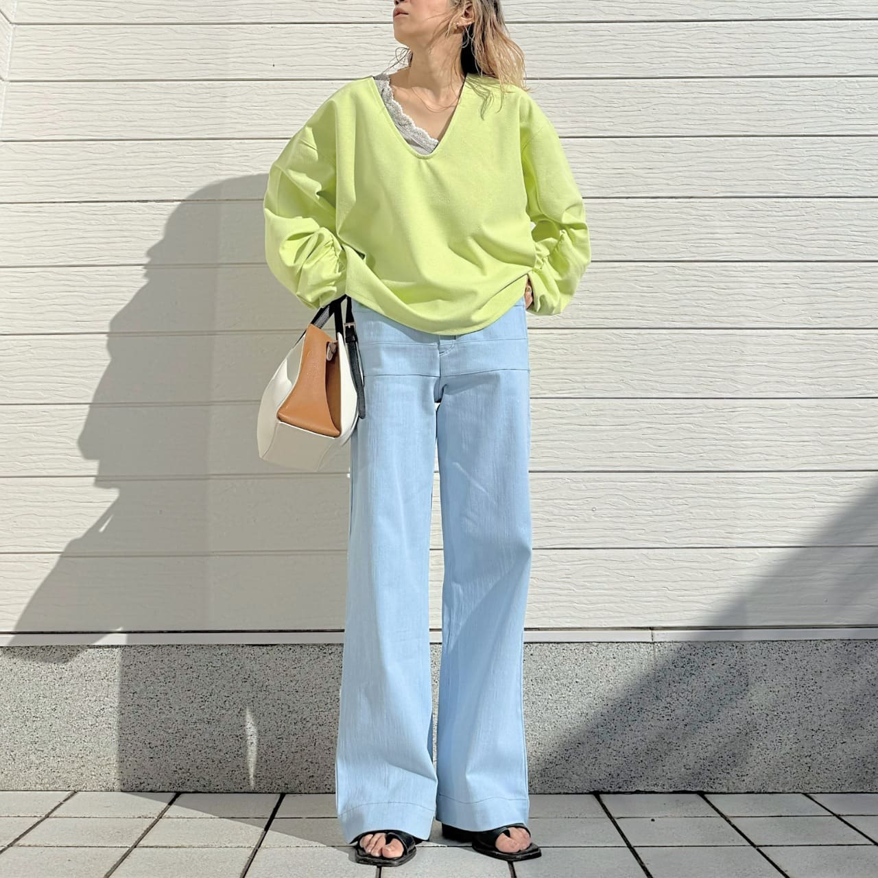 ブークレダンボールディープVネックトップス ライム Free