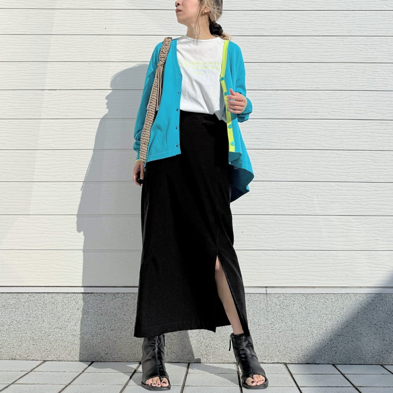 バイカラーラインフレアカーデ ターコイズブルー Free