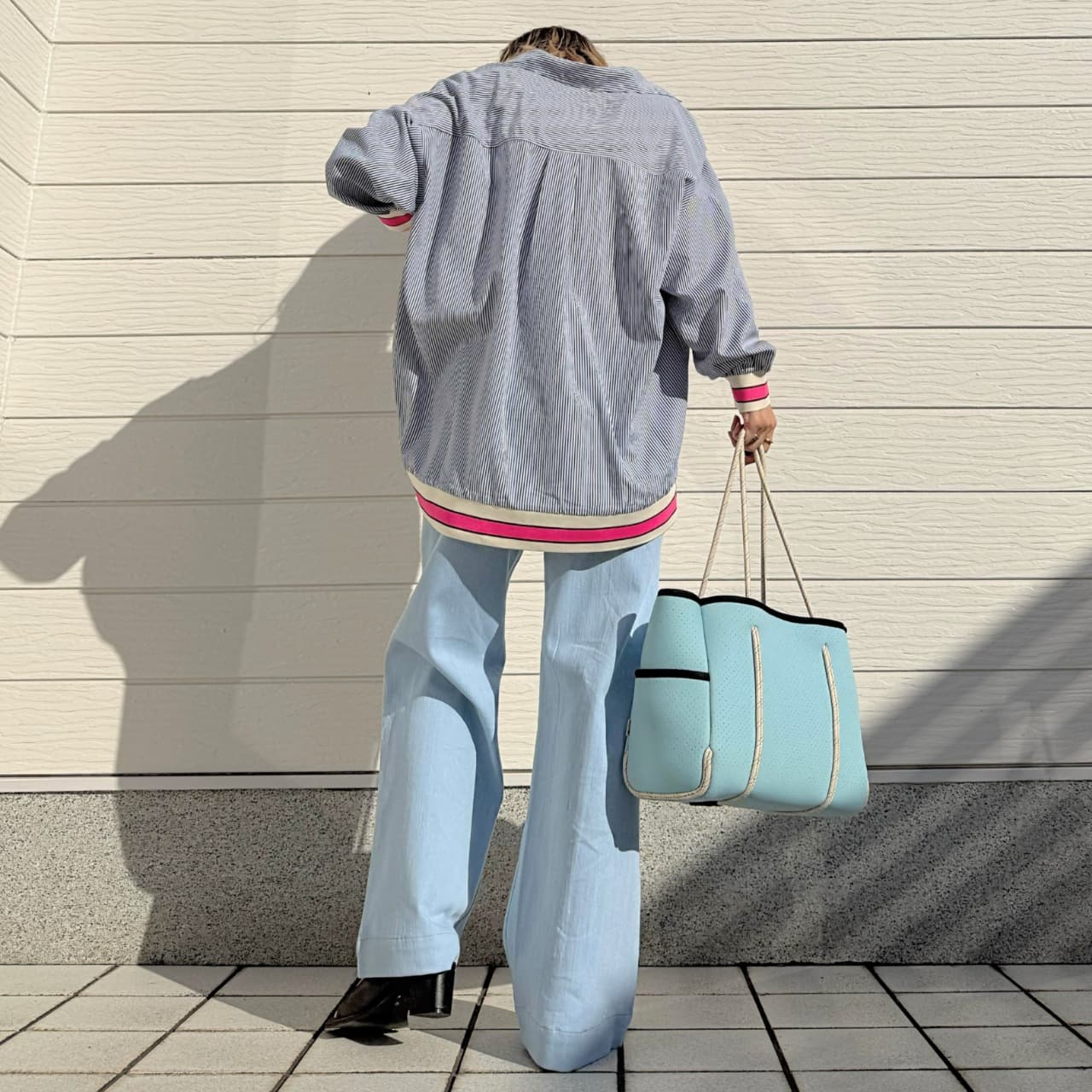 ピンストライプリブドッキングシャツ ネイビー Free