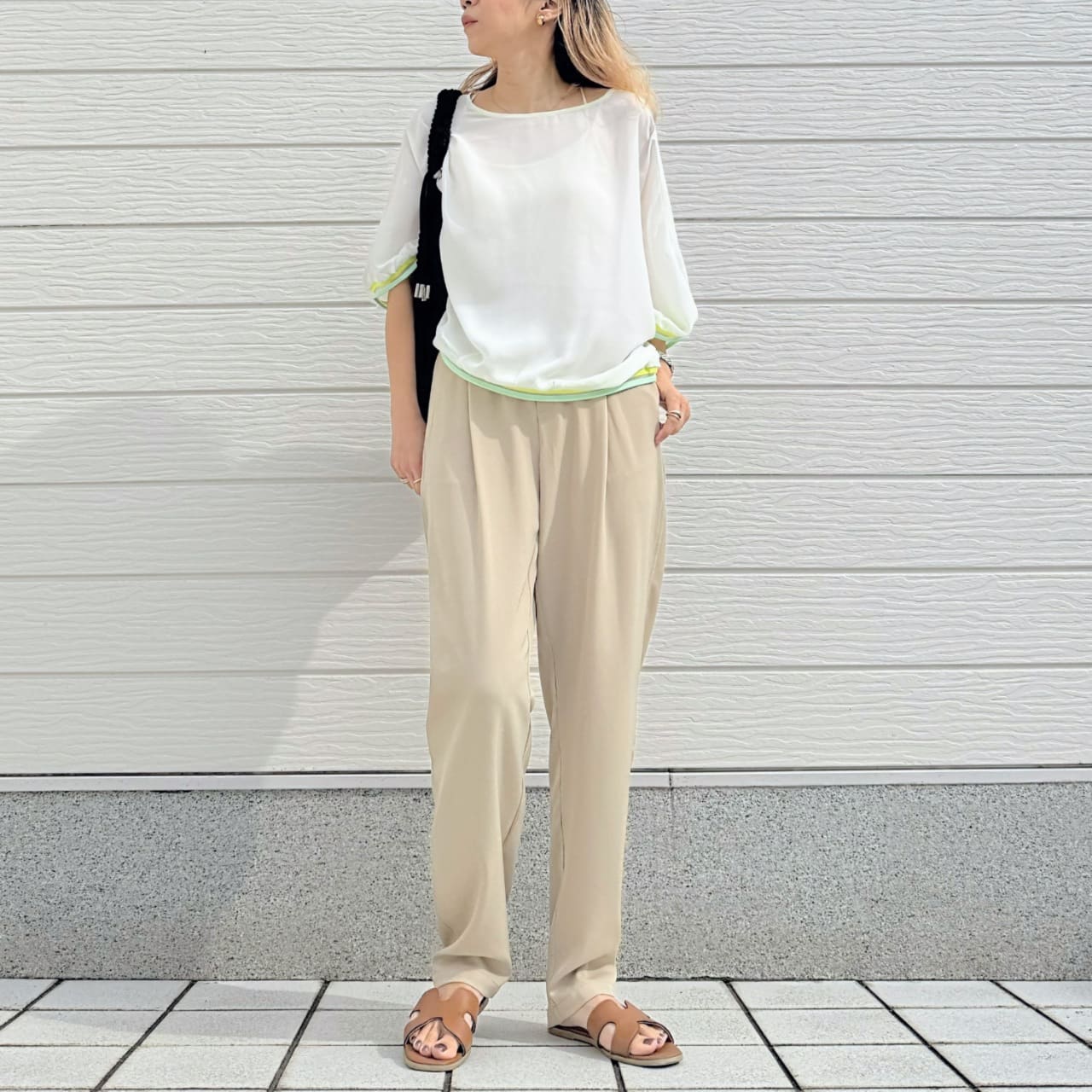 リブヘムライントップス ホワイト Free