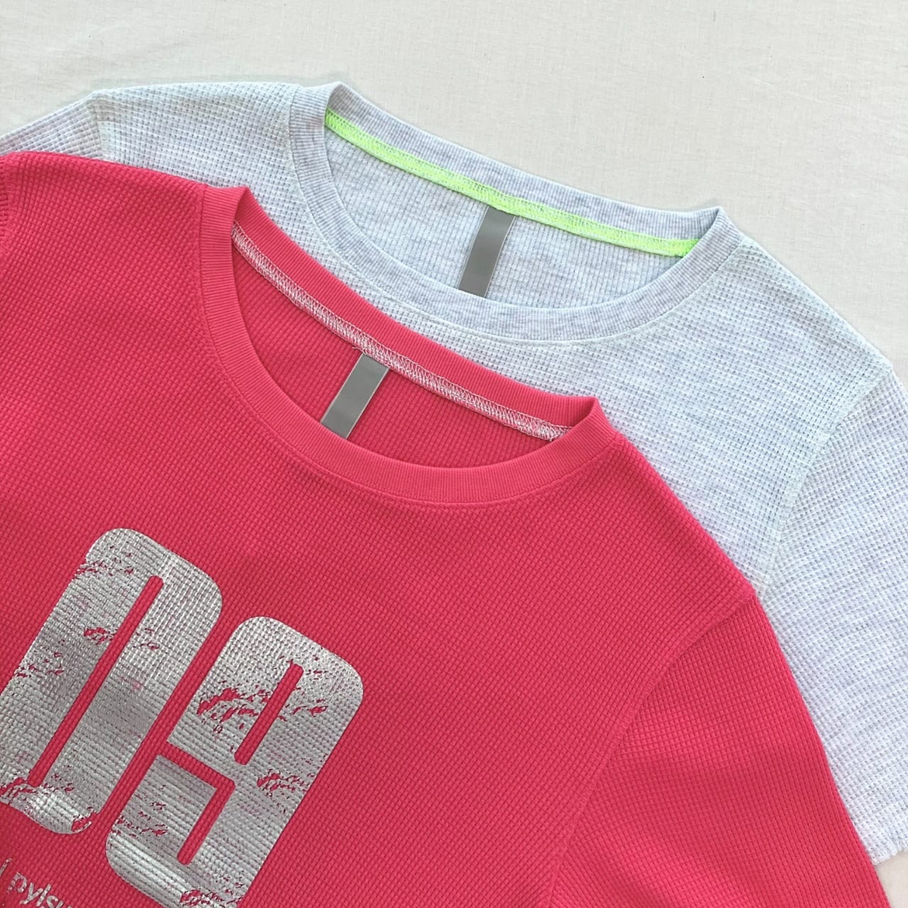 ワッフル半袖トップス グレー Free