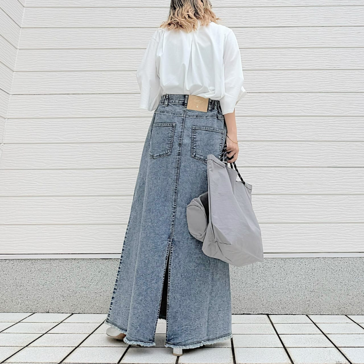 ストレッチデニムナロースカート ホワイト Free