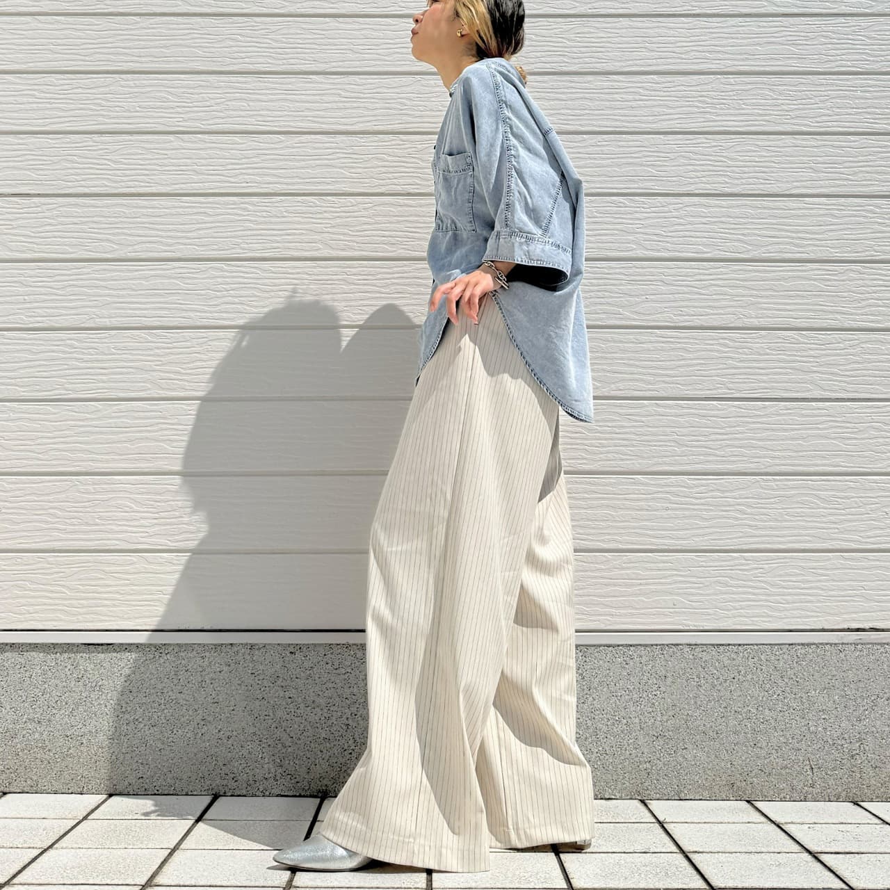 Qバックモノグラムテンセルデニムシャツ ブルー Free