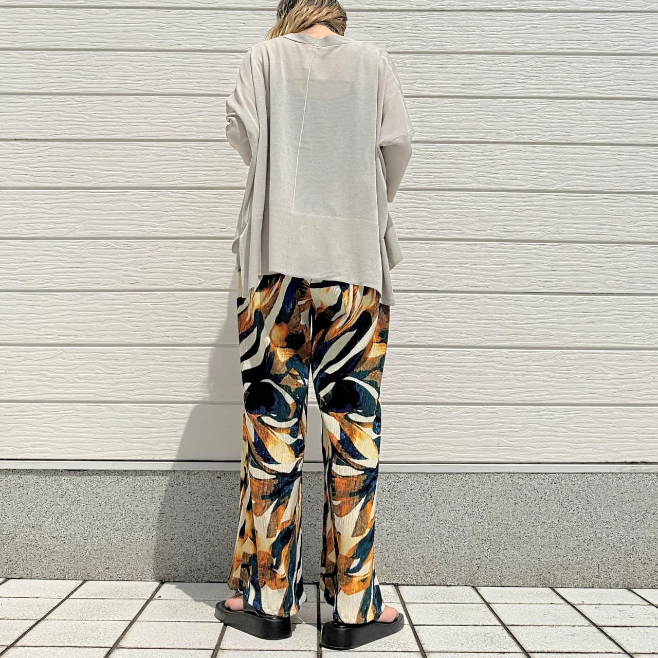 プリーツリーフ柄パンツ グレー系 Free