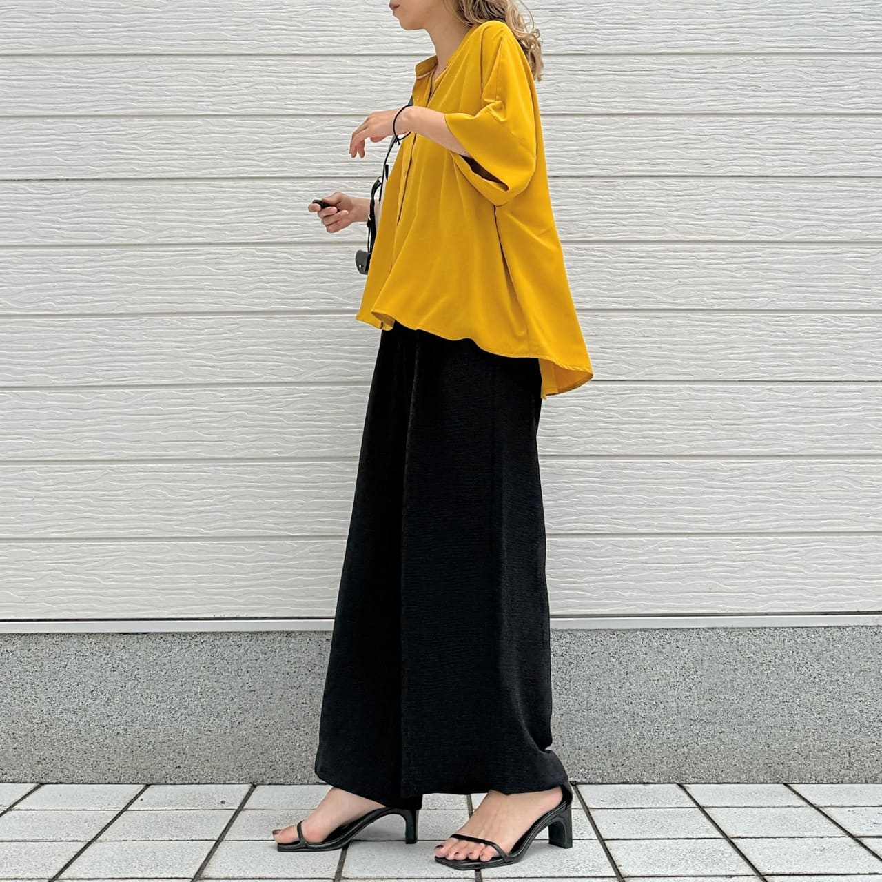 BOXシルエット5分袖シャツ マスタード Free