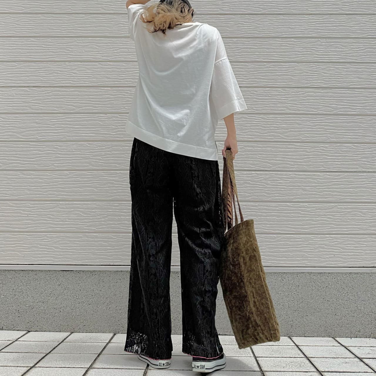 ラインゴムストライプパンツ ホワイト Free