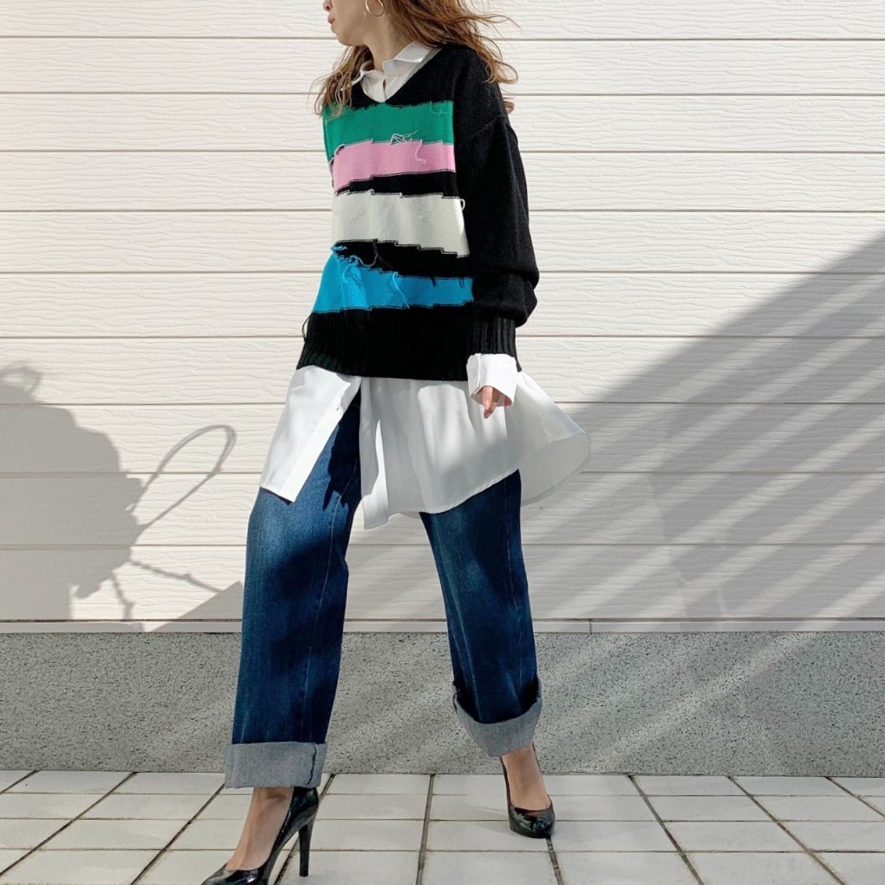 4色ニュアンスボーダーニット ブラック Free